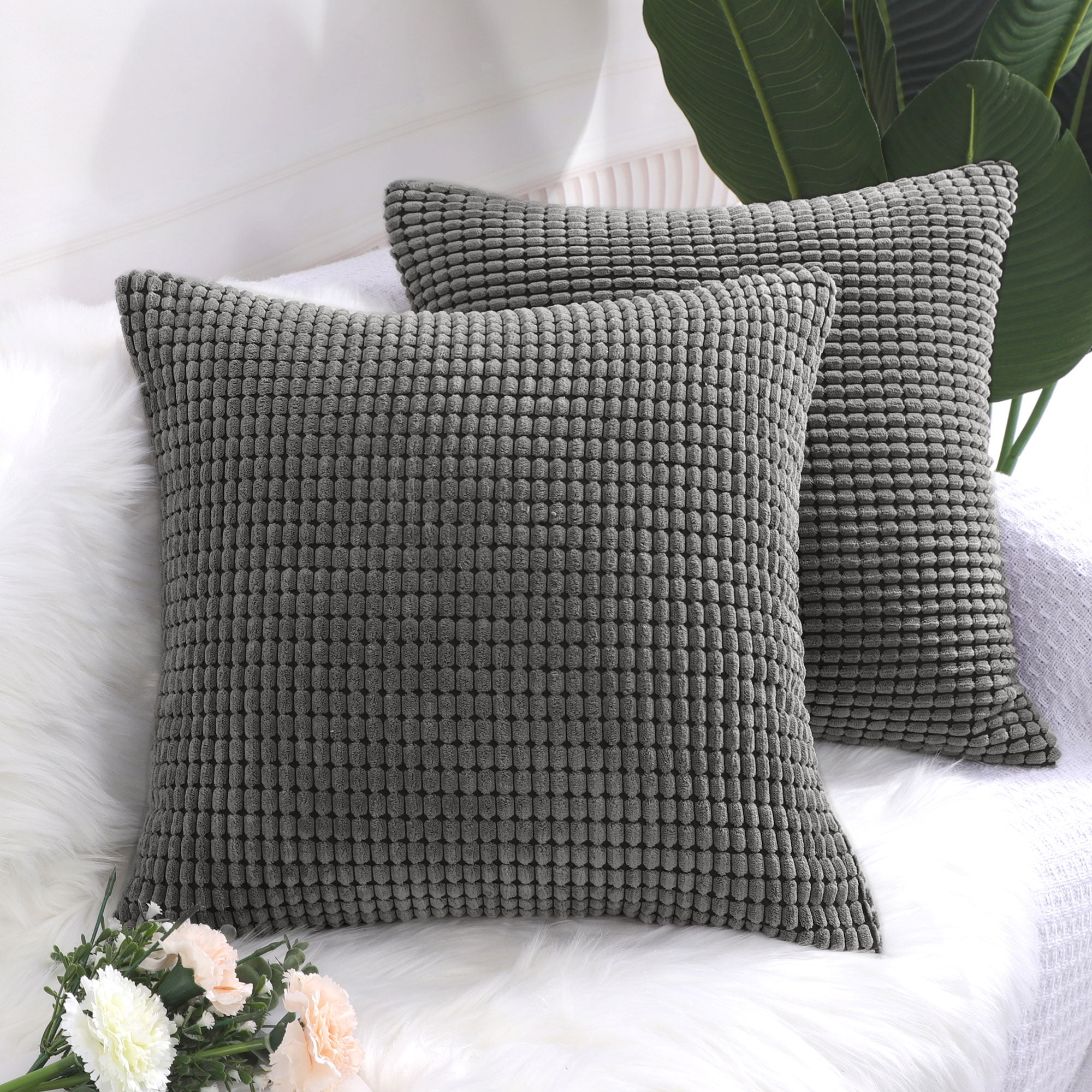 PiccoCasa Polyester Throw Cushion Covers for Sofa Car 20" x 20", Gray