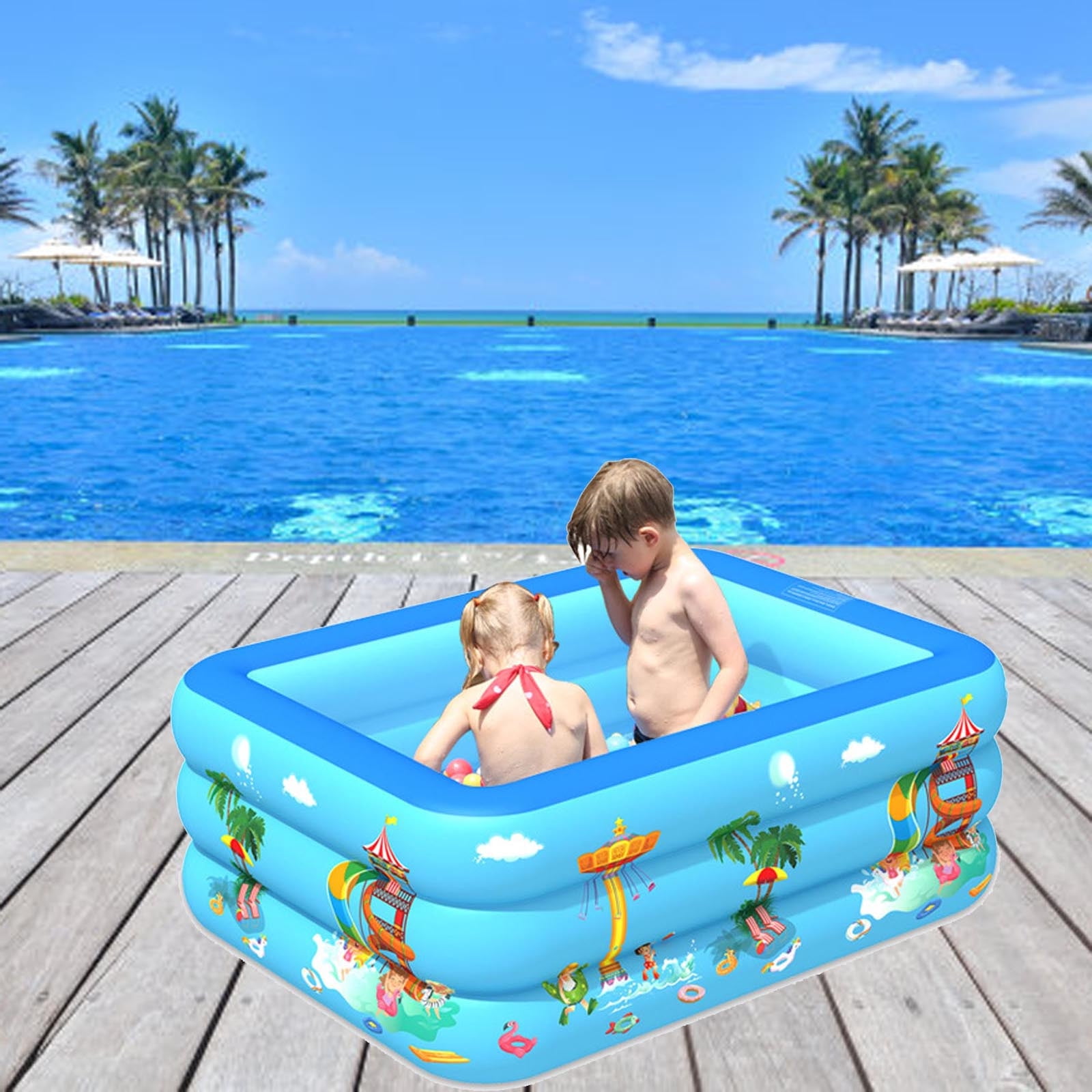 130×85×50cm Inflatable Rectangular Kids Paddling Pool, Small Baby Toddler Inflatable Swimming Pool, Durable PVC Kiddie Pool for Outdoor Backyard Summer Water Play