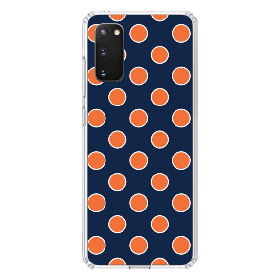 DistinctInk Clear Shockproof Hybrid Case for Galaxy S20 ULTRA / 5G (6.9" Screen) - TPU Bumper, Acrylic Back, Tempered Glass Screen Protector - Navy Orange White Polka Dots