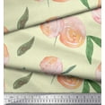 thumbnail image 2 of Soimoi Yellow Cotton Jersey Fabric Leaves & Peach Floral Watercolor Print Fabric by The Yard 58 Inch Wide, 2 of 3