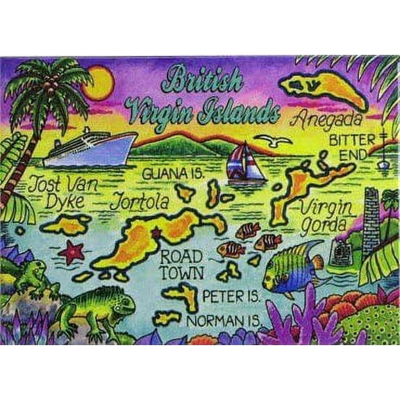 British Virgin Islands Tortola Map Caribbean Fridge Collector's Souvenir Magnet 2.5 inches X 3.5 inches