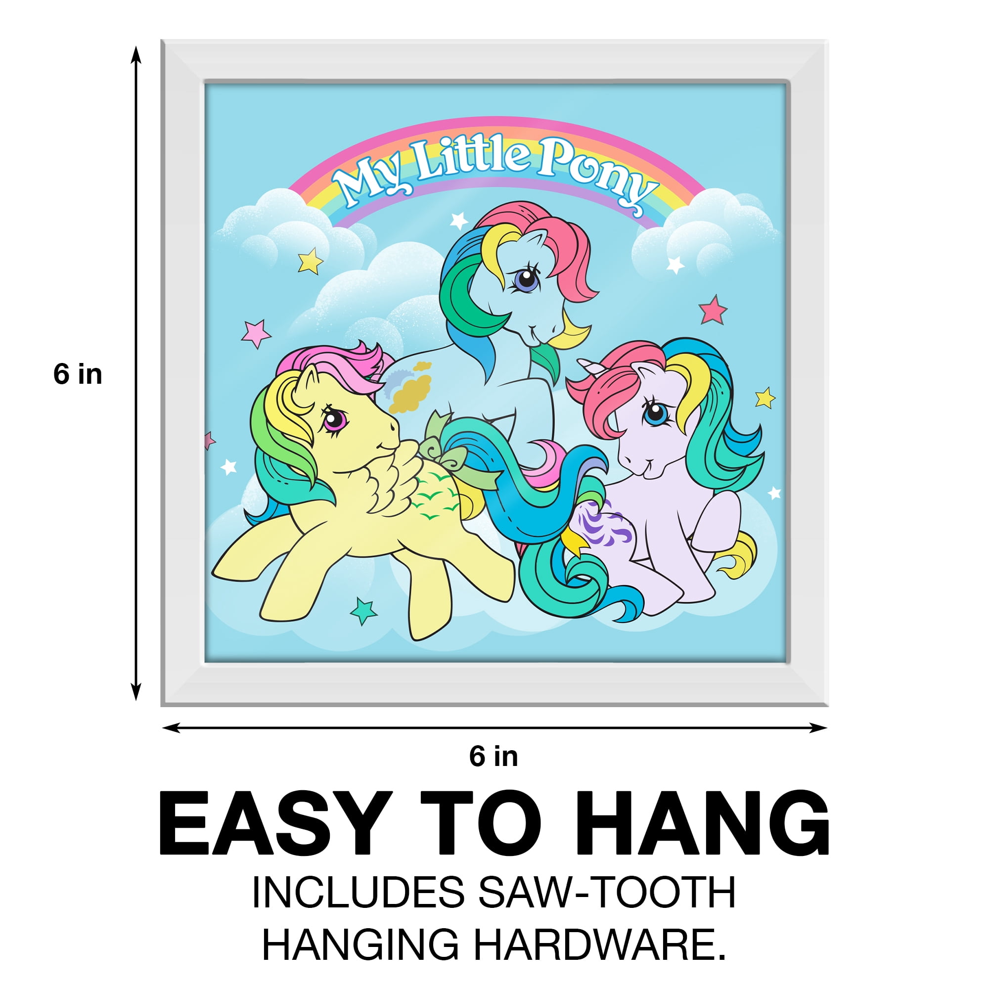 (2 pack) Silver Buffalo My Little Pony Retro Trio Clouds Logo Gel Coat 6" x 6" Framed MDF Modern Wall Art