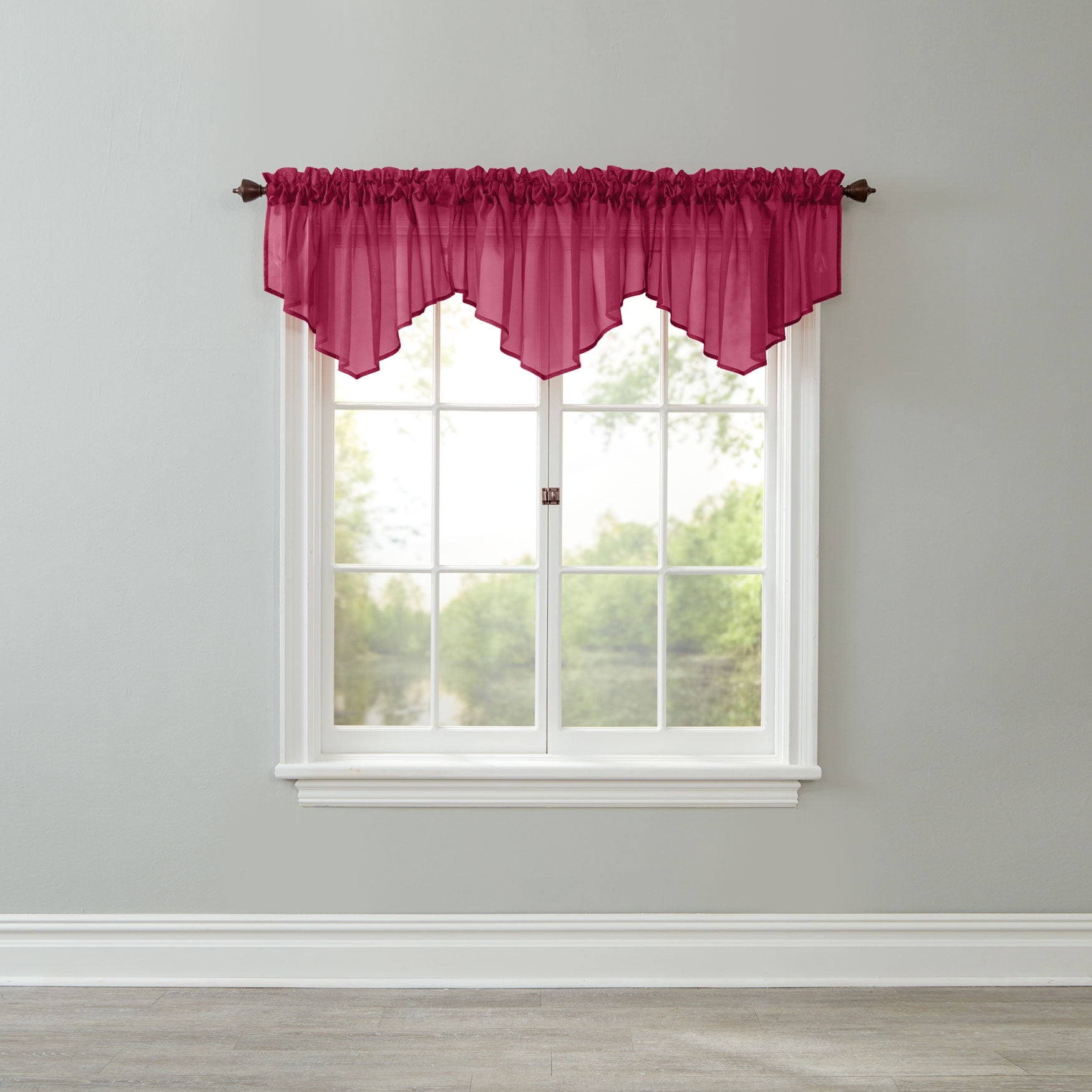 Easy Care Fabrics 2 Piece Burgundy Sheer Voile Beaded Valance 51-Inch X 24-Inch
