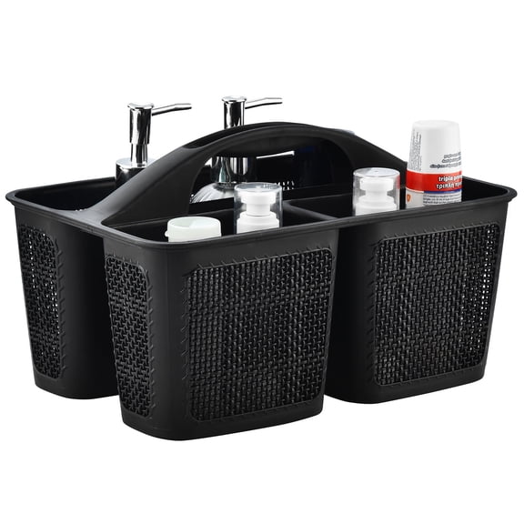 Plastic Black Shower Caddy Basket, Divided Cleaning Portable Shower Basket with Handle Compartments Storage Organizer for Bathroom, College, Kitchen, Dorm Room Essentials