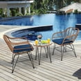thumbnail image 2 of Costway 3PCS Patio Rattan Bistro Set Coffee Table Armchair Garden Navy Cushion, 2 of 10