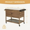 thumbnail image 4 of Wicker Outdoor Bar Cart with 4 Lockable Casters, Patio Prep Stainless Table with 2 Ratten Doors Storage Cabinet,Island Cart with WPC Shelf for Grill, Kitchen and Garden, Brown, 4 of 14