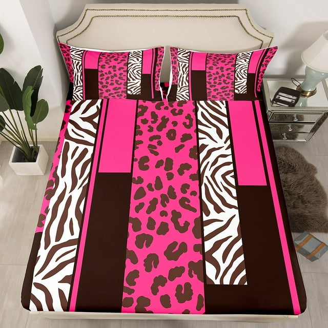 Erosebridal Zebra Leopard Print Fitted Sheet Set Full, Rectangle Geometric Fitted Sheet Full, Animal Decorative, 3pcs(No Top Sheet)