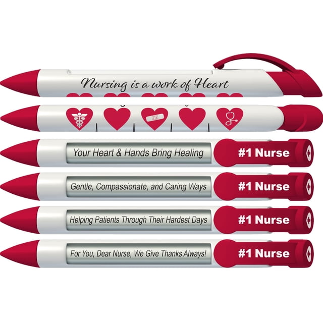 Set de bolígrafos de felicitación Nurses Have Heart #1 Nurse con 6 bolígrafos