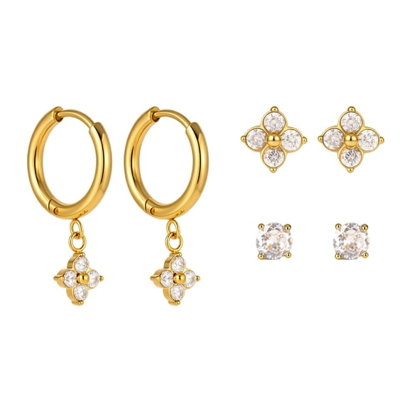 Sunyuer 3 Pairs Gold Hoop Earrings Set for Women, Hypoallergenic 18K Gold Plated Huggie Earrings Stacks for Multiple Piercing Dainty Stud Earring Women Jewelry Gift