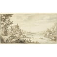 thumbnail image 2 of Marten de Cock 24x15 Black Ornate Framed Double Matted Museum Art Print Titled: Hilly Landscape with a Round Chapel by the Banks of a River (1624), 2 of 5