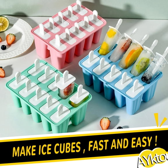 AYktou Ice Tray,Homemade Popsicles Molds Food Grade Ice Trays for Freezer with 10 Reusable Sticks,Safe for Children,No Edges,Reusable Easy Release