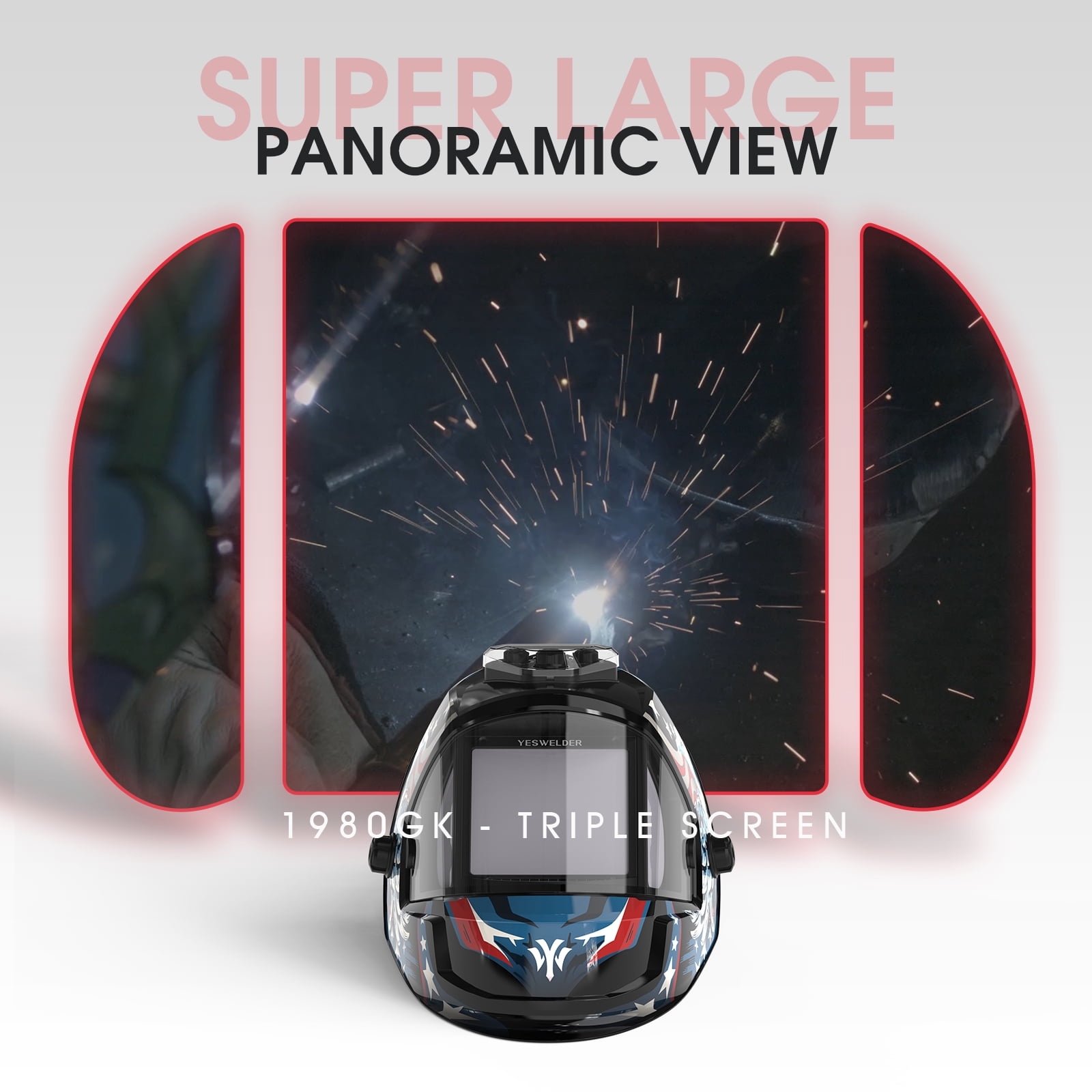 YESWELDER Auto Darkening Welding Helmet, Panoramic View with Side Lens, DIN5 Auto-Dimming, True Color, Type-C Charging