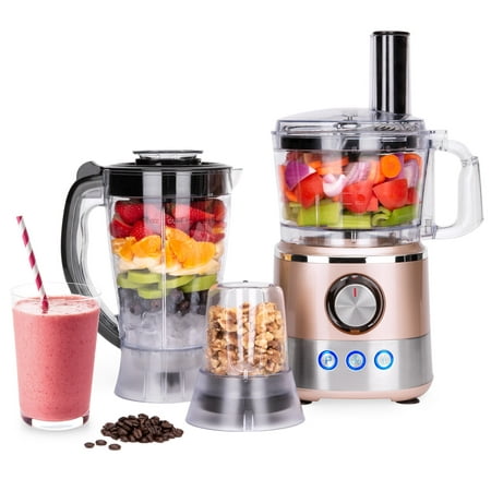 Best Choice Products 650W Multifunctional All-In-One Stainless Steel Food Processor, Blender, & Grinder Combo w/ 7.4-Cup Capacity, 10 Attachments for Juicing, Cutting, Shredding, & More - Rose