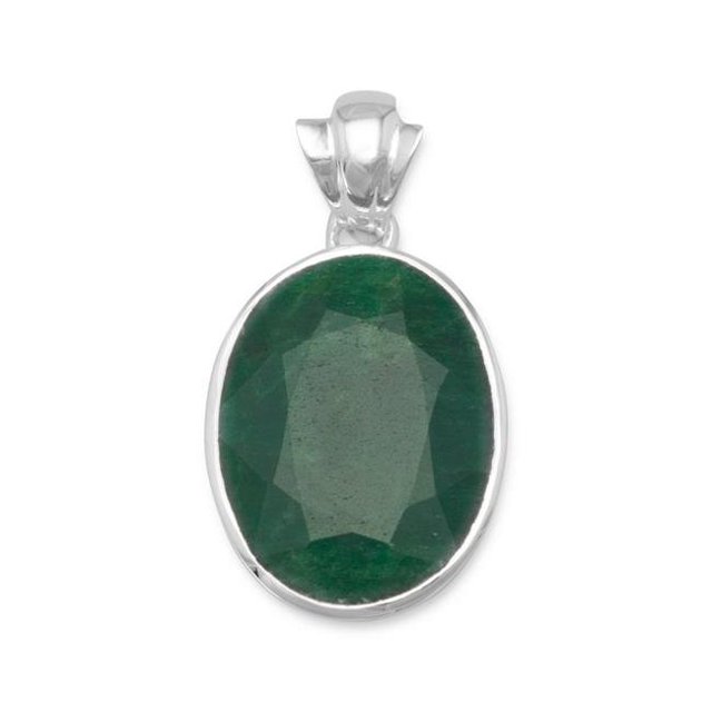 Precious Stars 73520-DC116 16 in. Sterling Slver Oval-Shaped Green Beryl Pendant with Diamond Cut Rope Chain