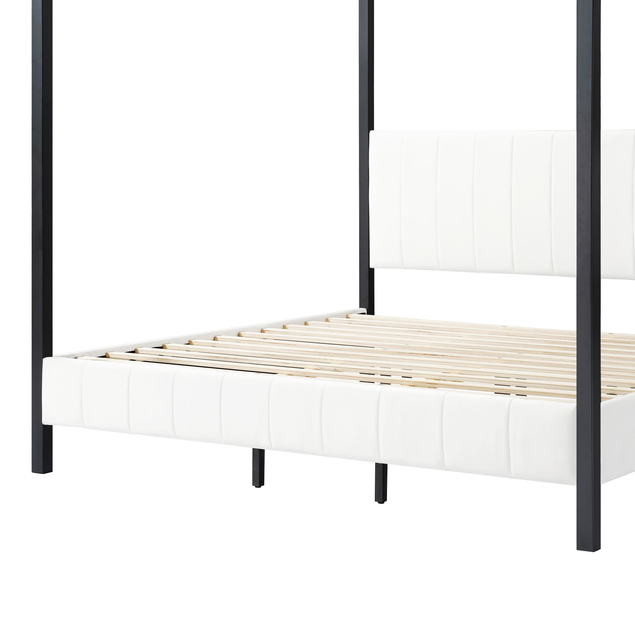 Christopher Knight Home California King Canopy Bed, Metal Frame with Upholstered Headboard & Footboard, White+Black