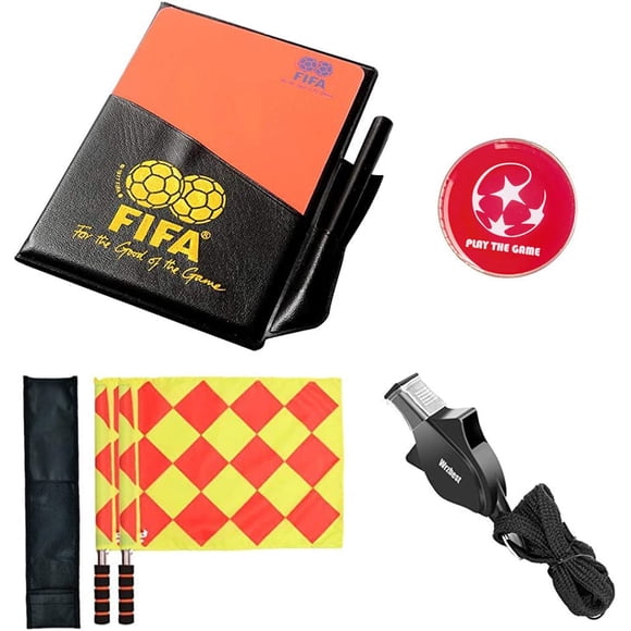 Set de árbitro de fútbol, incluye bandera de árbitro, silbato de árbitro, moneda, tarjeta amarilla y libreta, juego de accesorios 4 en 1, 47,5 cm.