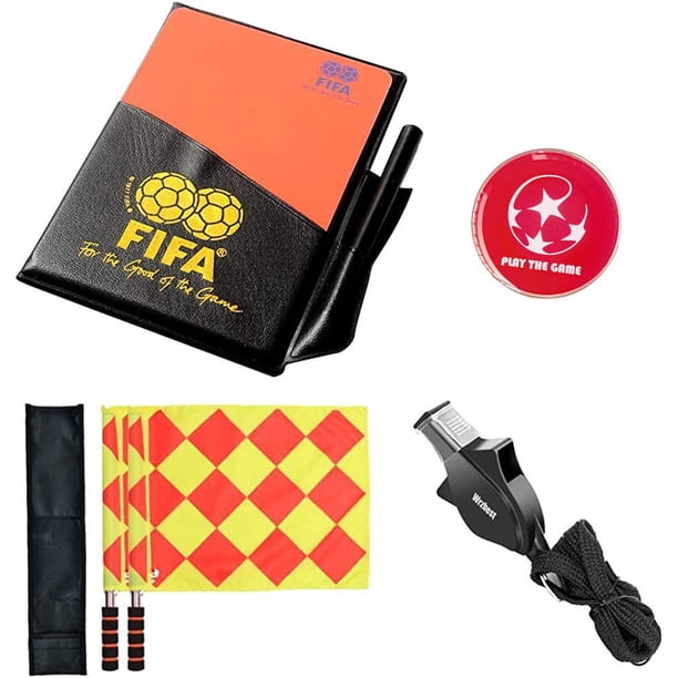 Set de árbitro de fútbol, incluye bandera de árbitro, silbato de árbitro, moneda, tarjeta amarilla y libreta, juego de accesorios 4 en 1, 47,5 cm.