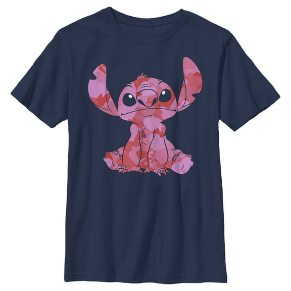 Boy's Lilo & Stitch Heart Filled Stitch  Graphic Tee Navy Blue Medium