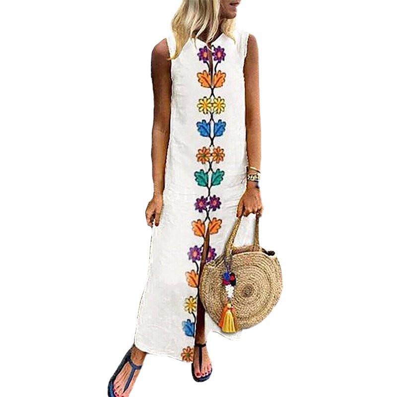 Vonda VONDA Women Sleeveless Floral Printed Dresses Casual Tank