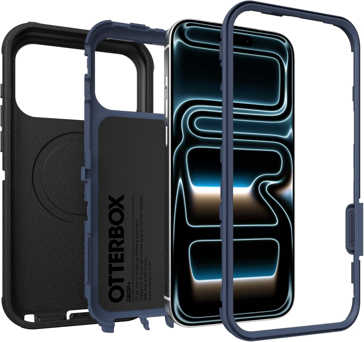 OtterBox iPhone 17 Pro Max (Only) - Defender Series Case - Black Shadow (Black & Blue) - Snaps on MagSafe - Tough - Rugged & Durable