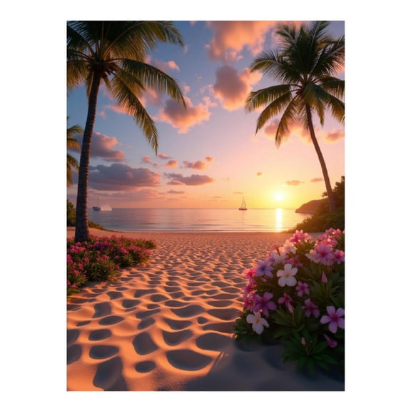 Diamond Art Kit for Adults, Tropical Sunset Beach Palms Flowers Diamond Painting for Adults Beginners, 5D DIY Diamond Art Painting Kits, Colorful Diamond Painting Craft for Home Decor 12x16