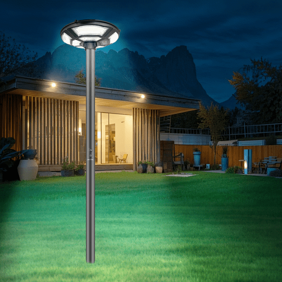 Outdoor Solar Lamp Post with 10' Galvanized Steel Light Pole, Motion Sensor, IP65 Waterproof, Dusk to Dawn, 750-LED Outdoor Solar Light with Remote for Yard, Parking Lot, Pathway, Patio