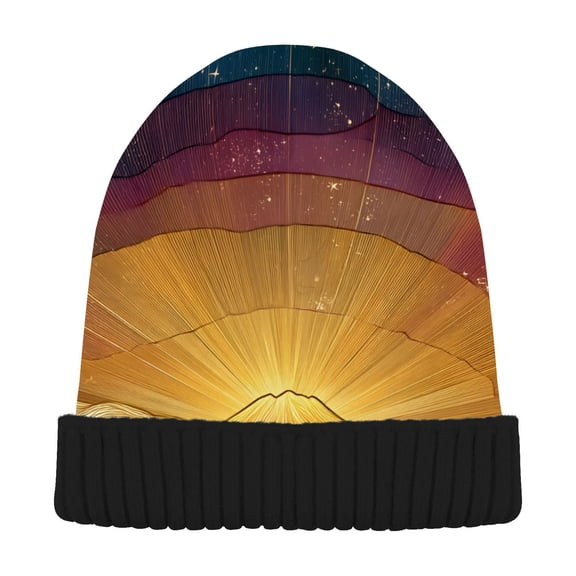 joogoo Mountain Starry Night Beanie Hats Cuffed Winter Warm Knit Thick Beanies
