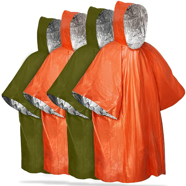Emergency Waterproof Rain Poncho (4 Pack) Reusable Thermal Blanket Lightweight Weather Resistant with Hood Camping Accessories, Outdoors, Kit Supplies, Essential - Walmart.com