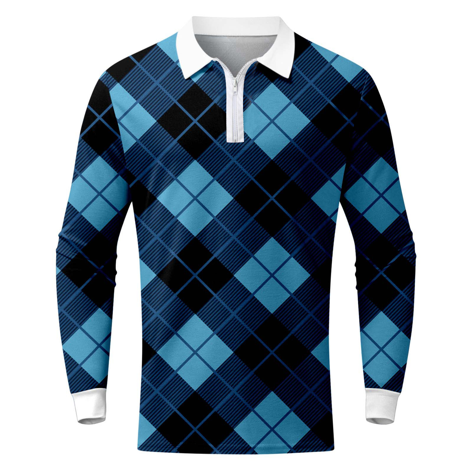 WUWUQF Men's Long Sleeve Polo Shirts Male Lozenge Print T-Shirt Turn ...