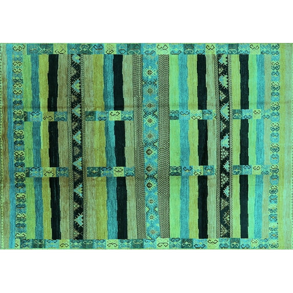 Ahgly Company Machine Washable Indoor Rectangle Southwestern Turquoise Blue Country Area Rugs, 5' x 8'