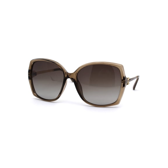 Womens Polarized Ribbon Jewel Hinge Butterfly TR90 Plastic Sunglasses Beige Brown