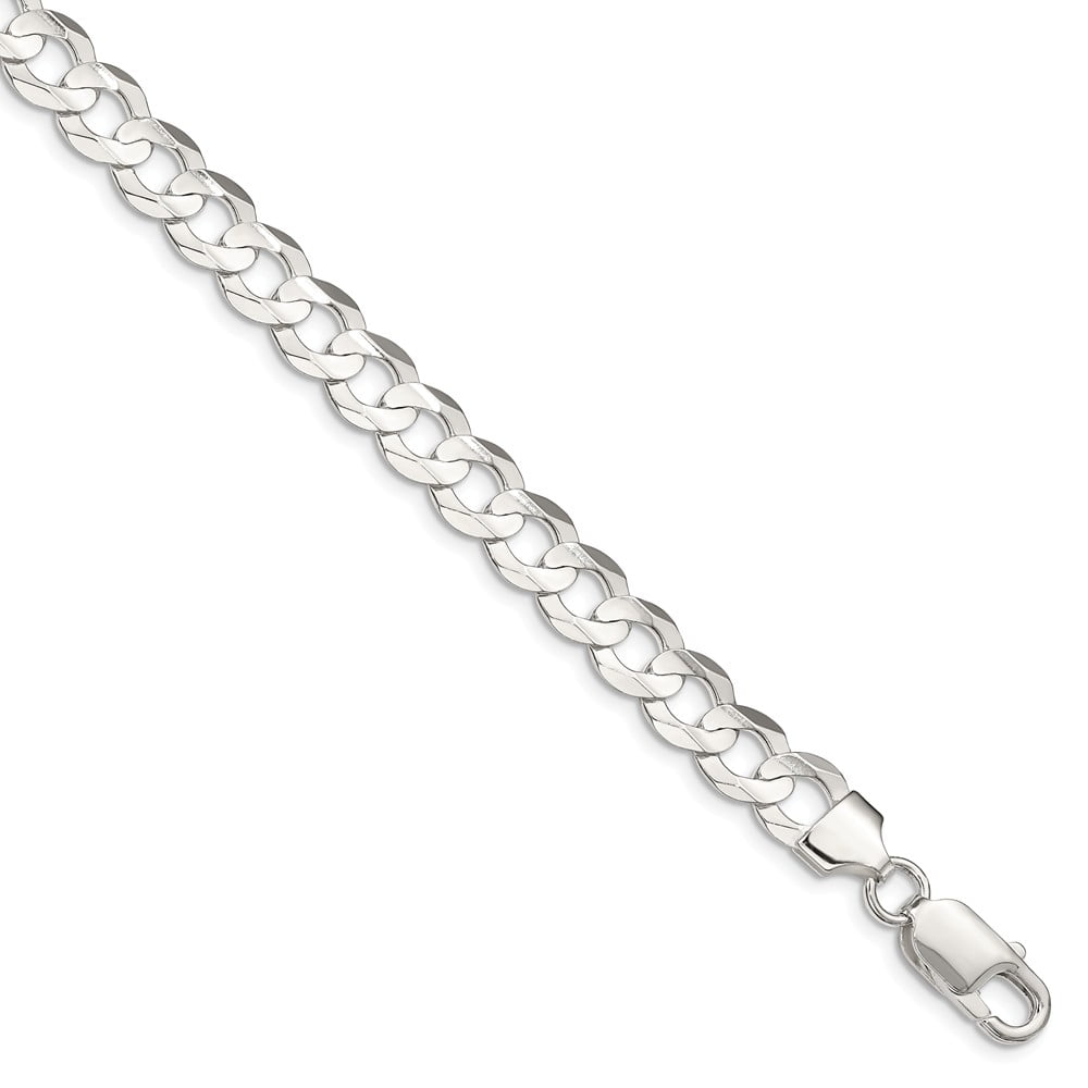 Solid 925 Sterling Silver 8mm Concave Beveled Curb Cuban Chain 
