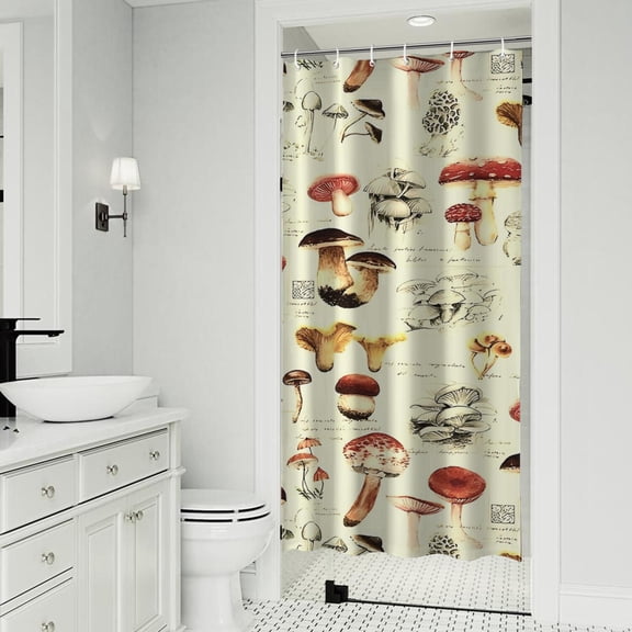 Brown Mushroom Sketch Beige Pattern Shower Curtain 36"x72" ,Bathroom Decorative Shower Curtains Set with 12 Hooks,Modern Waterproof Washable Shower Curtain