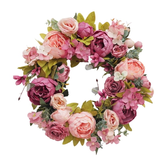 14 Inch Artificial Peony Wreath for Front Door - Vintage Silk Flower Wreath with Green Leaves for All Seasons, Wedding, Wall & Window Decor Spring Summer Fall Winter