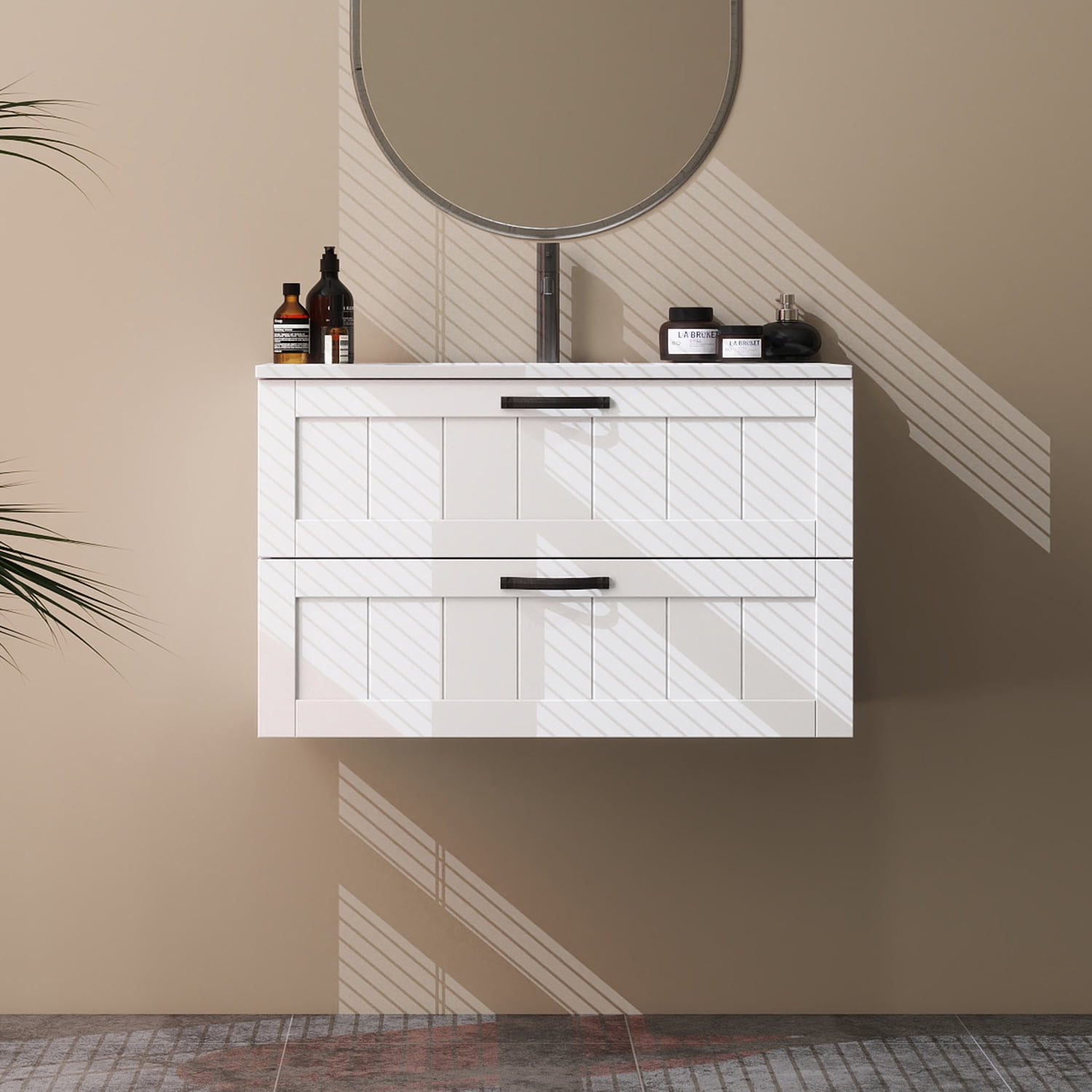 Demi Bonn 31" Wall Mounted Bathroom Vanities Cabinet with Sink Combo, 2 Decor Line Soft-Close Drawers, Faucets and Drains Not Included, White