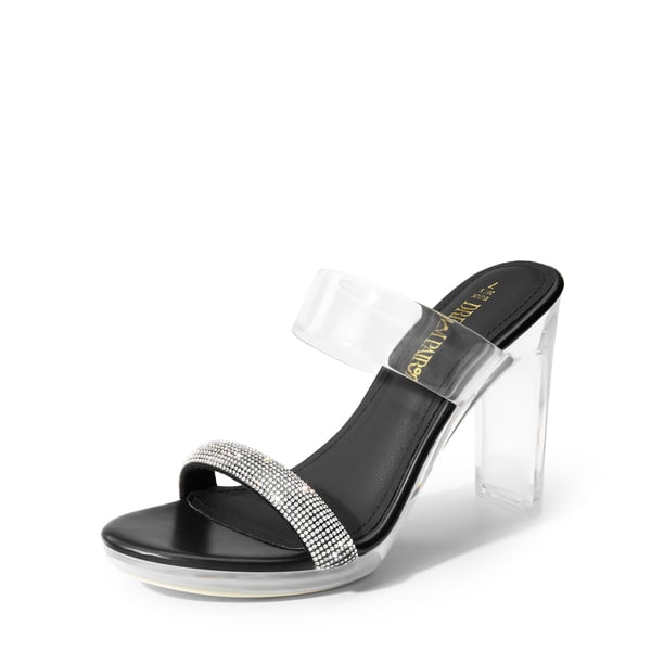 Sandalia DREAM PAIRS DHS217 Negra con Pedrería y Tacón Transparente de 11 cm