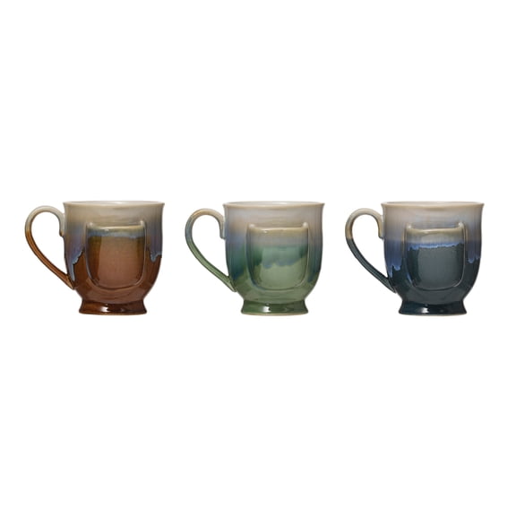 Creative Co-Op Stoneware Mug with Teabag Pocket & Reactive Glaze Finish (Set of 2 Colors)