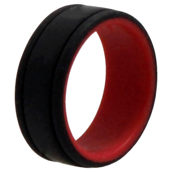 Anillo de boda de silicona con líneas de 2 capas - Rojo-Negro de ROQ para hombre - Anillo de 9 mm