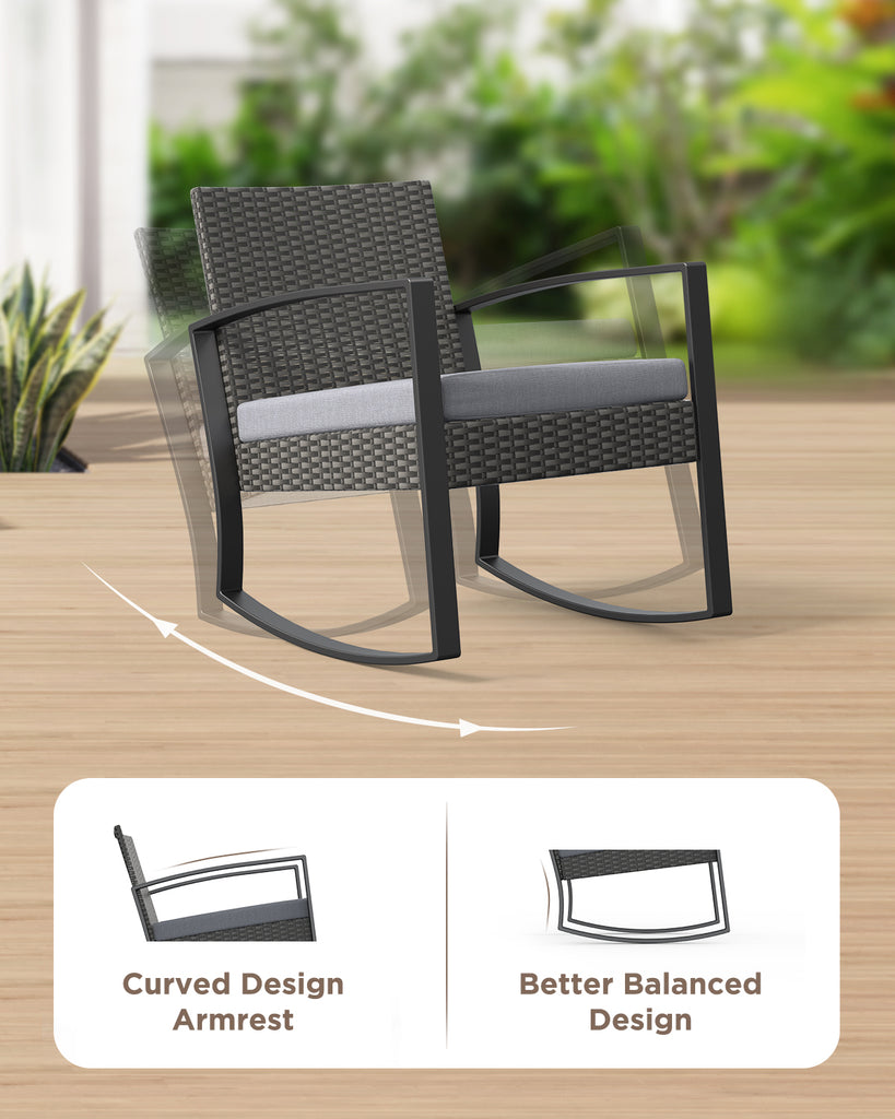 3-Piece Outdoor L-Shaped PE Wicker Conversation Set, All-Weather Waterproof Patio Furniture with Thick Cushions & Tempered Glass Coffee Table, Ideal for Backyard Porch Balcony Poolside - Grey