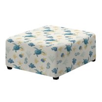 Xoenoiee Turtle Seahorse Starfish Coral Print Ottoman Covers Square, Stretch Ottoman Slipcover Washable Footstool Slipcover Pouffe Cover, Furniture Protector for Sofa Storage, S