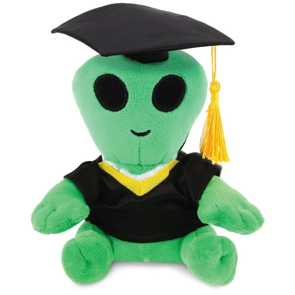DolliBu Green Alien Graduation Plush Toy - Super Soft Graduation Stuffed Animal Dress Up with Gown and Cap with Tassel Outfit - Cute Congratulatory Graduation Gift - 6 Inches