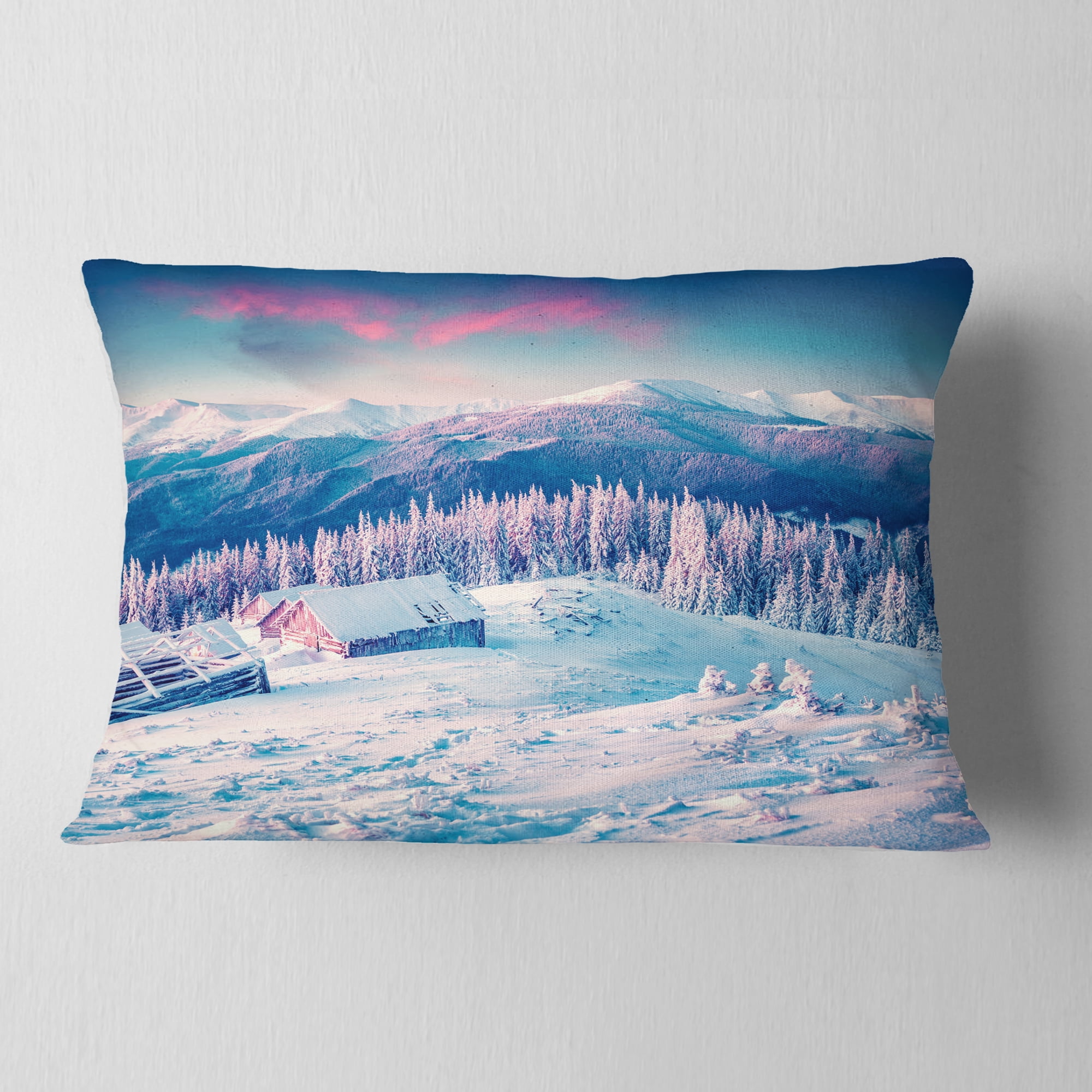 Designart Winter Morning in Carpathian - Landscape Photography Throw Pillow - 12x20