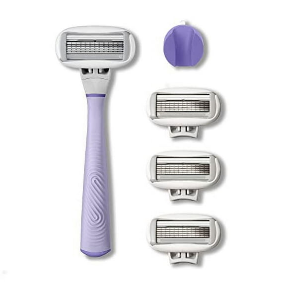 FLAMINGO 5-Blade Razors for Women - 1 Razor Handle   4 5-Blade Refills   1 Shower Holder - Lilac