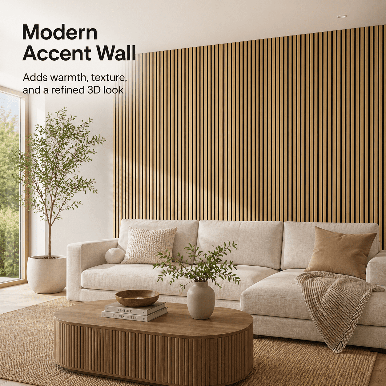 Yeslife 4-Pack Wood Slat Acoustic Wall Panels, 12 in. x 93 in., Oak MDF, Sound Absorbing, Interior Accent Wall, 31 sq. ft.