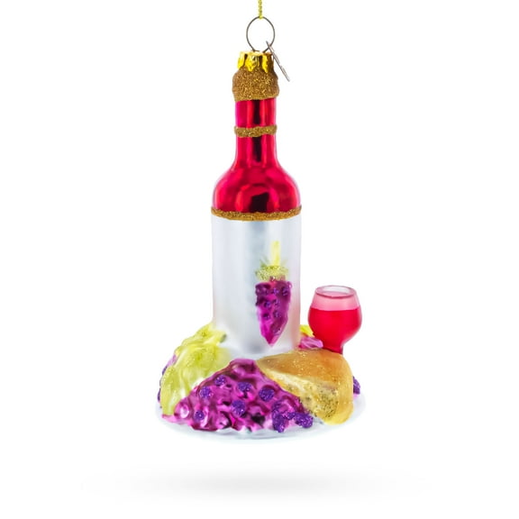 Red Wine with Snacks Glass Christmas Ornament