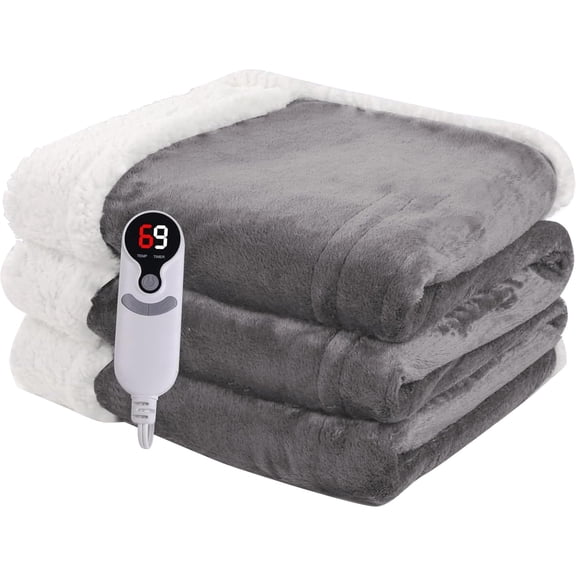 Heated Blanket Electric Blanket Full Size 72''x84'', Soft Flannel Heating Blanket with 1-10 Hour Auto Off - 6 Heat Settings - Machine Washable - Light Grey