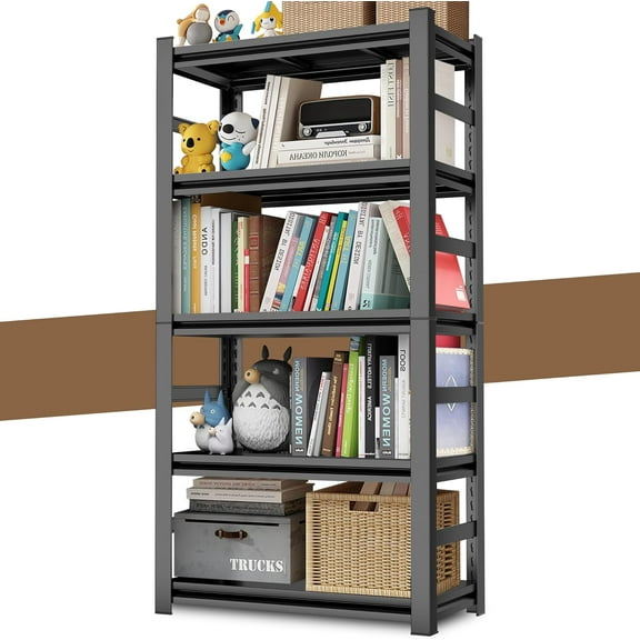 5-Tier Steel Bookcase, Black, Peg Hole Design, Adjustable Shelves, 62.99×31.50×15.75 Inch