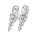 thumbnail image 6 of PYNZY Wedding Pearl Dangle Earrrings for Brides, Cubic Zirconia Flower Drop Earrings for Women Plated White Gold, 6 of 6