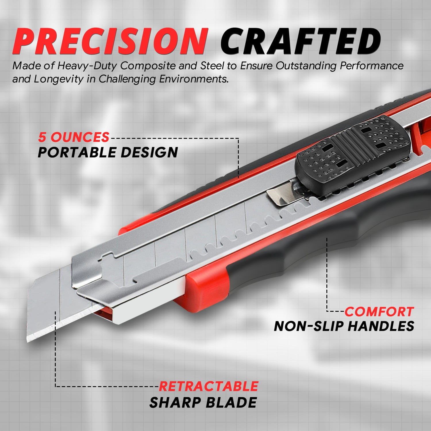 10Pcs Heavy Duty Snap-Off Retractable Utility Knife Box Cutter w/ Spare Blades