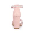 thumbnail image 2 of BLISSFUL STEP Women's Shoes Rhinestone Crisscross Strappy Block Heel Faux Suede Ankle Buckle Sandals Pink 10, 2 of 7